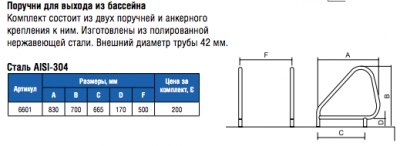 Поручни для выхода из бассейна с анкерами AISI-304 (в компл. 2 шт)