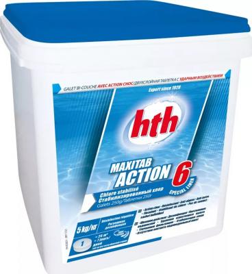 Двухслойная таблетка – быстрый и медленный хлор 5 кг, HTH MAXITAB ACTION 6 EASY (4 шт. в упаковке)