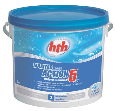 Многофункциональные таблетки по 200гр/25кг - 5 в 1, стабилизированный хлор, HTH Maxitab Action 5