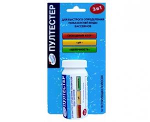 ПУЛТЕСТЕР, 50шт блистер, набор тестполосок для определения показателей воды (Ph, Хлор, Щелочность)