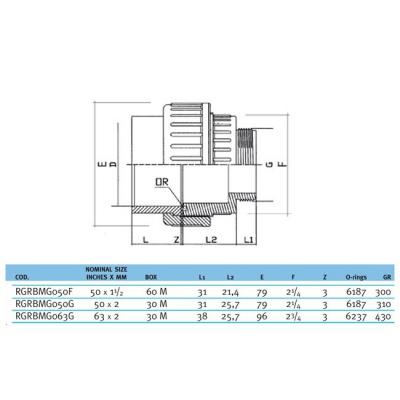 Муфта разборная переходная HР EFFAST d50x1-1/2" (RGRBMG050F)